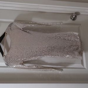 Nasty Gal Mini Dress Sequins Size 2 Beige Nude Silver Sparkly Low Back Nastygal